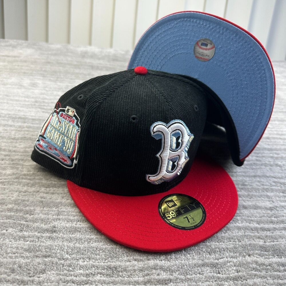 Boston Red Sox Hat Cap Mens Fitted 7 1/2 New Era Side Patch Corduroy Cooperstown